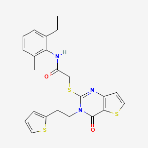 molecular formula C23H23N3O2S3 B2443622 N-(2-ethyl-6-methylphenyl)-2-({4-oxo-3-[2-(thiophen-2-yl)ethyl]-3,4-dihydrothieno[3,2-d]pyrimidin-2-yl}sulfanyl)acetamide CAS No. 1260984-04-0