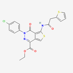 molecular formula C21H16ClN3O4S2 B2443658 ethyl 3-(4-chlorophenyl)-4-oxo-5-[2-(thiophen-2-yl)acetamido]-3H,4H-thieno[3,4-d]pyridazine-1-carboxylate CAS No. 851950-82-8