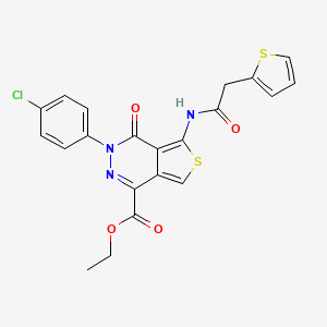 molecular formula C21H16ClN3O4S2 B2443658 Ethyl 3-(4-chlorophenyl)-4-oxo-5-[(2-thiophen-2-ylacetyl)amino]thieno[3,4-d]pyridazine-1-carboxylate CAS No. 851950-82-8