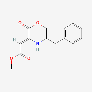 molecular formula C14H15NO4 B2443712 Methyl 2-(5-benzyl-2-oxo-1,4-oxazinan-3-yliden)acetate CAS No. 100944-55-6