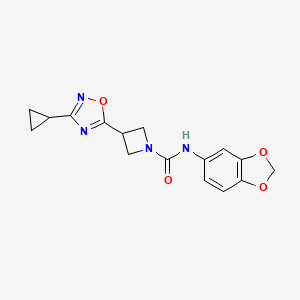 molecular formula C16H16N4O4 B2443799 N-(benzo[d][1,3]dioxol-5-yl)-3-(3-cyclopropyl-1,2,4-oxadiazol-5-yl)azetidine-1-carboxamide CAS No. 1351598-93-0