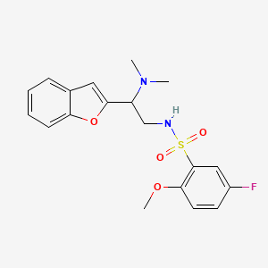 molecular formula C19H21FN2O4S B2443829 N-(2-(benzofuran-2-yl)-2-(dimethylamino)ethyl)-5-fluoro-2-methoxybenzenesulfonamide CAS No. 2034392-04-4