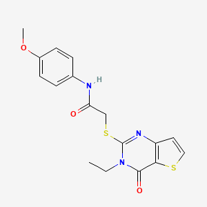molecular formula C17H17N3O3S2 B2443879 2-({3-ethyl-4-oxo-3H,4H-thieno[3,2-d]pyrimidin-2-yl}sulfanyl)-N-(4-methoxyphenyl)acetamide CAS No. 688347-35-5