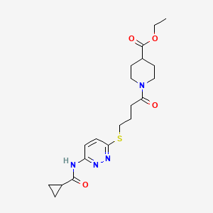 Ethyl 1-(4-((6-(cyclopropanecarboxamido)pyridazin-3-yl)thio)butanoyl)piperidine-4-carboxylate