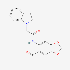 molecular formula C19H18N2O4 B2443998 N-(6-Acetylbenzo[3,4-D]1,3-dioxolen-5-YL)-2-indolinylethanamide CAS No. 491867-67-5