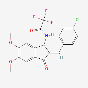 molecular formula C20H15ClF3NO4 B2444000 N-[(2E)-2-[(4-chlorophenyl)methylidene]-5,6-dimethoxy-3-oxo-2,3-dihydro-1H-inden-1-yl]-2,2,2-trifluoroacetamide CAS No. 691884-03-4