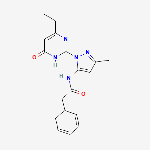 molecular formula C18H19N5O2 B2444070 N-(1-(4-ethyl-6-oxo-1,6-dihydropyrimidin-2-yl)-3-methyl-1H-pyrazol-5-yl)-2-phenylacetamide CAS No. 1005715-20-7
