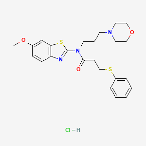 molecular formula C24H30ClN3O3S2 B2444102 N-(6-methoxybenzo[d]thiazol-2-yl)-N-(3-morpholinopropyl)-3-(phenylthio)propanamide hydrochloride CAS No. 1329927-02-7