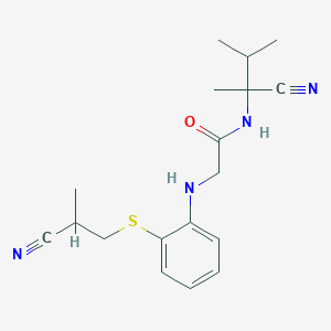 molecular formula C18H24N4OS B2444242 N-(1-cyano-1,2-dimethylpropyl)-2-({2-[(2-cyano-2-methylethyl)sulfanyl]phenyl}amino)acetamide CAS No. 1333797-44-6
