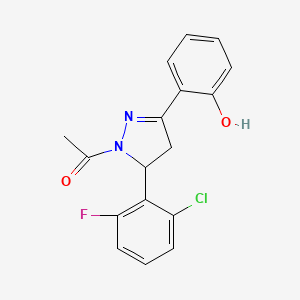 molecular formula C17H14ClFN2O2 B2444247 1-(5-(2-chloro-6-fluorophenyl)-3-(2-hydroxyphenyl)-4,5-dihydro-1H-pyrazol-1-yl)ethanone CAS No. 915896-01-4