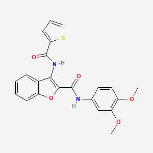 molecular formula C22H18N2O5S B2444252 N-(3,4-dimethoxyphenyl)-3-(thiophene-2-amido)-1-benzofuran-2-carboxamide CAS No. 888455-96-7