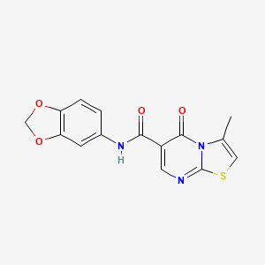 molecular formula C15H11N3O4S B2444266 N-(2H-1,3-benzodioxol-5-yl)-3-methyl-5-oxo-5H-[1,3]thiazolo[3,2-a]pyrimidine-6-carboxamide CAS No. 851945-78-3