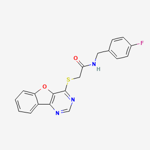 molecular formula C19H14FN3O2S B2444324 N-[(4-fluorophenyl)methyl]-2-{8-oxa-3,5-diazatricyclo[7.4.0.0^{2,7}]trideca-1(9),2(7),3,5,10,12-hexaen-6-ylsulfanyl}acetamide CAS No. 851130-39-7