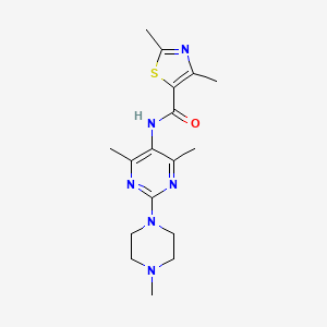 molecular formula C17H24N6OS B2444351 N-[4,6-Dimethyl-2-(4-methylpiperazin-1-YL)pyrimidin-5-YL]-2,4-dimethyl-1,3-thiazole-5-carboxamide CAS No. 1448125-63-0
