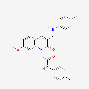 molecular formula C28H29N3O3 B2444365 2-(3-{[(4-ethylphenyl)amino]methyl}-7-methoxy-2-oxo-1,2-dihydroquinolin-1-yl)-N-(4-methylphenyl)acetamide CAS No. 893785-75-6