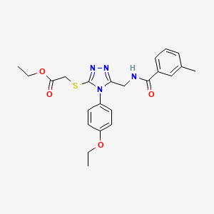 molecular formula C23H26N4O4S B2444385 ethyl 2-{[4-(4-ethoxyphenyl)-5-{[(3-methylphenyl)formamido]methyl}-4H-1,2,4-triazol-3-yl]sulfanyl}acetate CAS No. 689751-63-1
