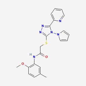 molecular formula C21H20N6O2S B2444390 N-(2-methoxy-5-methylphenyl)-2-{[5-(pyridin-2-yl)-4-(1H-pyrrol-1-yl)-4H-1,2,4-triazol-3-yl]sulfanyl}acetamide CAS No. 886941-20-4