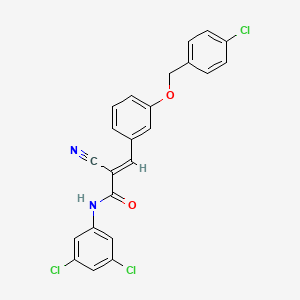 B2444406 (E)-3-[3-[(4-chlorophenyl)methoxy]phenyl]-2-cyano-N-(3,5-dichlorophenyl)prop-2-enamide CAS No. 380477-50-9