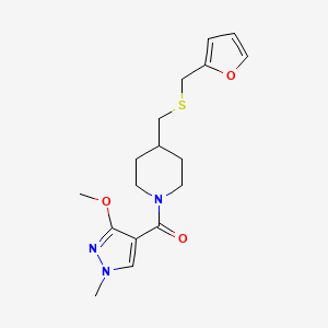molecular formula C17H23N3O3S B2444529 (4-(((furan-2-ylmethyl)thio)methyl)piperidin-1-yl)(3-methoxy-1-methyl-1H-pyrazol-4-yl)methanone CAS No. 1396856-54-4