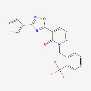 molecular formula C19H12F3N3O2S B2444556 3-[3-(thiophen-3-yl)-1,2,4-oxadiazol-5-yl]-1-{[2-(trifluoromethyl)phenyl]methyl}-1,2-dihydropyridin-2-one CAS No. 1396868-92-0