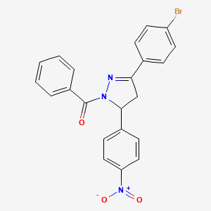molecular formula C22H16BrN3O3 B2444561 1-benzoyl-3-(4-bromophenyl)-5-(4-nitrophenyl)-4,5-dihydro-1H-pyrazole CAS No. 320368-10-3
