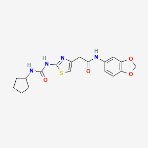 molecular formula C18H20N4O4S B2444572 N-(benzo[d][1,3]dioxol-5-yl)-2-(2-(3-cyclopentylureido)thiazol-4-yl)acetamide CAS No. 921571-76-8