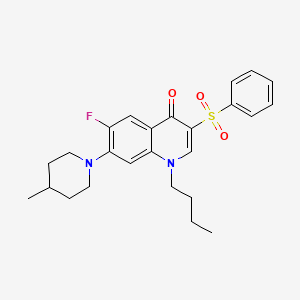 molecular formula C25H29FN2O3S B2444598 3-(benzenesulfonyl)-1-butyl-6-fluoro-7-(4-methylpiperidin-1-yl)-1,4-dihydroquinolin-4-one CAS No. 892759-42-1