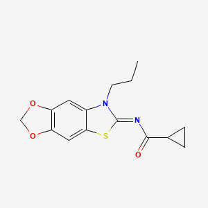 molecular formula C15H16N2O3S B2444639 N-[(11Z)-12-propyl-4,6-dioxa-10-thia-12-azatricyclo[7.3.0.0^{3,7}]dodeca-1(9),2,7-trien-11-ylidene]cyclopropanecarboxamide CAS No. 898363-74-1