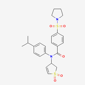 molecular formula C24H28N2O5S2 B2444646 N-(1,1-dioxido-2,3-dihydrothiophen-3-yl)-N-(4-isopropylphenyl)-4-(pyrrolidin-1-ylsulfonyl)benzamide CAS No. 863445-24-3