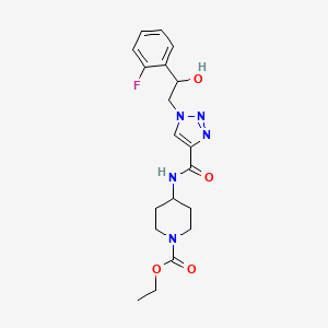 molecular formula C19H24FN5O4 B2444660 ethyl 4-(1-(2-(2-fluorophenyl)-2-hydroxyethyl)-1H-1,2,3-triazole-4-carboxamido)piperidine-1-carboxylate CAS No. 2034354-21-5