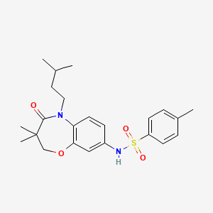 molecular formula C23H30N2O4S B2444679 N-(5-isopentyl-3,3-dimethyl-4-oxo-2,3,4,5-tetrahydrobenzo[b][1,4]oxazepin-8-yl)-4-methylbenzenesulfonamide CAS No. 921907-81-5