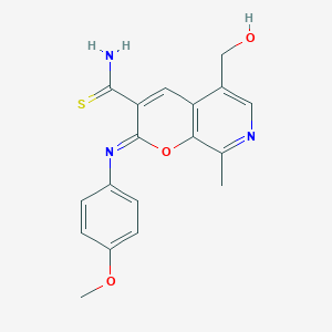 molecular formula C18H17N3O3S B2444701 (2Z)-5-(hydroxymethyl)-2-[(4-methoxyphenyl)imino]-8-methyl-2H-pyrano[2,3-c]pyridine-3-carbothioamide CAS No. 892286-36-1