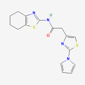 molecular formula C16H16N4OS2 B2444711 2-(2-(1H-pyrrol-1-yl)thiazol-4-yl)-N-(4,5,6,7-tetrahydrobenzo[d]thiazol-2-yl)acetamide CAS No. 1172559-35-1