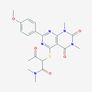 2-((2-(4-methoxyphenyl)-6,8-dimethyl-5,7-dioxo-5,6,7,8-tetrahydropyrimido[4,5-d]pyrimidin-4-yl)thio)-N,N-dimethyl-3-oxobutanamide