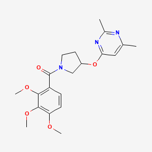 molecular formula C20H25N3O5 B2444756 2,4-Dimethyl-6-{[1-(2,3,4-trimethoxybenzoyl)pyrrolidin-3-yl]oxy}pyrimidine CAS No. 2097893-67-7
