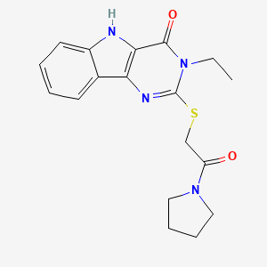 molecular formula C18H20N4O2S B2444759 3-ethyl-2-{[2-oxo-2-(pyrrolidin-1-yl)ethyl]sulfanyl}-3H,4H,5H-pyrimido[5,4-b]indol-4-one CAS No. 888458-64-8