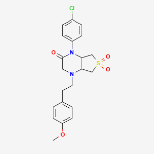 molecular formula C21H23ClN2O4S B2444790 1-(4-chlorophenyl)-4-(4-methoxyphenethyl)hexahydrothieno[3,4-b]pyrazin-2(1H)-one 6,6-dioxide CAS No. 1040693-92-2