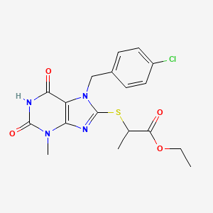 molecular formula C18H19ClN4O4S B2444804 ethyl 2-((7-(4-chlorobenzyl)-3-methyl-2,6-dioxo-2,3,6,7-tetrahydro-1H-purin-8-yl)thio)propanoate CAS No. 331839-78-2