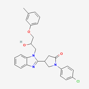 molecular formula C27H26ClN3O3 B2444843 1-(4-chlorophenyl)-4-{1-[2-hydroxy-3-(3-methylphenoxy)propyl]-1H-benzimidazol-2-yl}pyrrolidin-2-one CAS No. 1018125-72-8