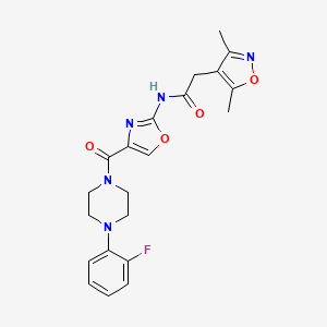 2-(3,5-dimethylisoxazol-4-yl)-N-(4-(4-(2-fluorophenyl)piperazine-1-carbonyl)oxazol-2-yl)acetamide
