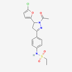 molecular formula C17H18ClN3O4S B2444862 N-(4-(1-acetyl-5-(5-chlorofuran-2-yl)-4,5-dihydro-1H-pyrazol-3-yl)phenyl)ethanesulfonamide CAS No. 899732-67-3