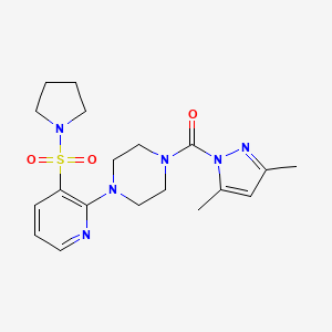 molecular formula C19H26N6O3S B2444867 1-[(3,5-dimethyl-1H-pyrazol-1-yl)carbonyl]-4-[3-(pyrrolidin-1-ylsulfonyl)pyridin-2-yl]piperazine CAS No. 1993176-35-4