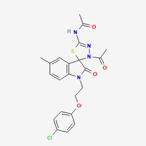molecular formula C22H21ClN4O4S B2444870 N-{3'-acetyl-1-[2-(4-chlorophenoxy)ethyl]-5-methyl-2-oxo-1,2-dihydro-3'H-spiro[indole-3,2'-[1,3,4]thiadiazol]-5'-yl}acetamide CAS No. 902248-75-3