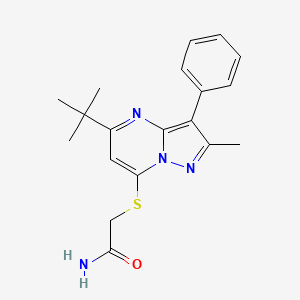 molecular formula C19H22N4OS B2444871 2-((5-(Tert-butyl)-2-methyl-3-phenylpyrazolo[1,5-a]pyrimidin-7-yl)thio)acetamide CAS No. 850750-12-8