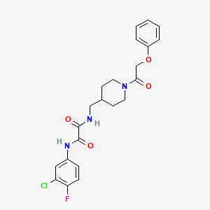 molecular formula C22H23ClFN3O4 B2444895 N1-(3-chloro-4-fluorophenyl)-N2-((1-(2-phenoxyacetyl)piperidin-4-yl)methyl)oxalamide CAS No. 1235269-42-7