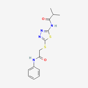 molecular formula C14H16N4O2S2 B2444914 N-(5-((2-oxo-2-(phenylamino)ethyl)thio)-1,3,4-thiadiazol-2-yl)isobutyramide CAS No. 392290-63-0