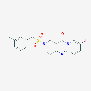 molecular formula C19H18FN3O3S B2444915 8-fluoro-2-((3-methylbenzyl)sulfonyl)-3,4-dihydro-1H-dipyrido[1,2-a:4',3'-d]pyrimidin-11(2H)-one CAS No. 2034415-60-4