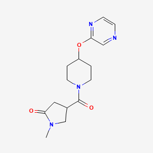 molecular formula C15H20N4O3 B2444918 1-Methyl-4-(4-(pyrazin-2-yloxy)piperidine-1-carbonyl)pyrrolidin-2-one CAS No. 1421457-30-8