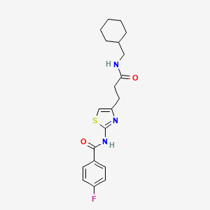 molecular formula C20H24FN3O2S B2444927 N-(4-(3-((cyclohexylmethyl)amino)-3-oxopropyl)thiazol-2-yl)-4-fluorobenzamide CAS No. 1021228-20-5