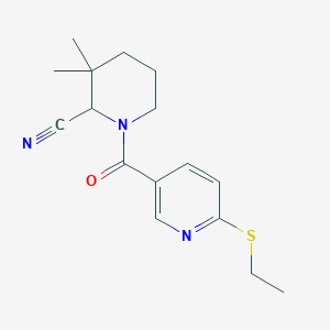 molecular formula C16H21N3OS B2444932 1-[6-(Ethylsulfanyl)pyridine-3-carbonyl]-3,3-dimethylpiperidine-2-carbonitrile CAS No. 1808685-28-0